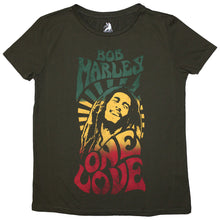 Load image into Gallery viewer, Bob Marley Unisex Stone Wash T-Shirt: One Love Gradient