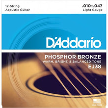 Load image into Gallery viewer, D'Addario Phosphor Bronze 12 String 10-47 Acoustic Guitar Strings - EJ38
