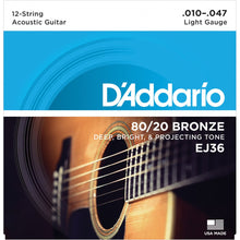 Load image into Gallery viewer, D'Addario 80/20 Bronze 12 String 10-47 Acoustic Guitar Strings - EJ36