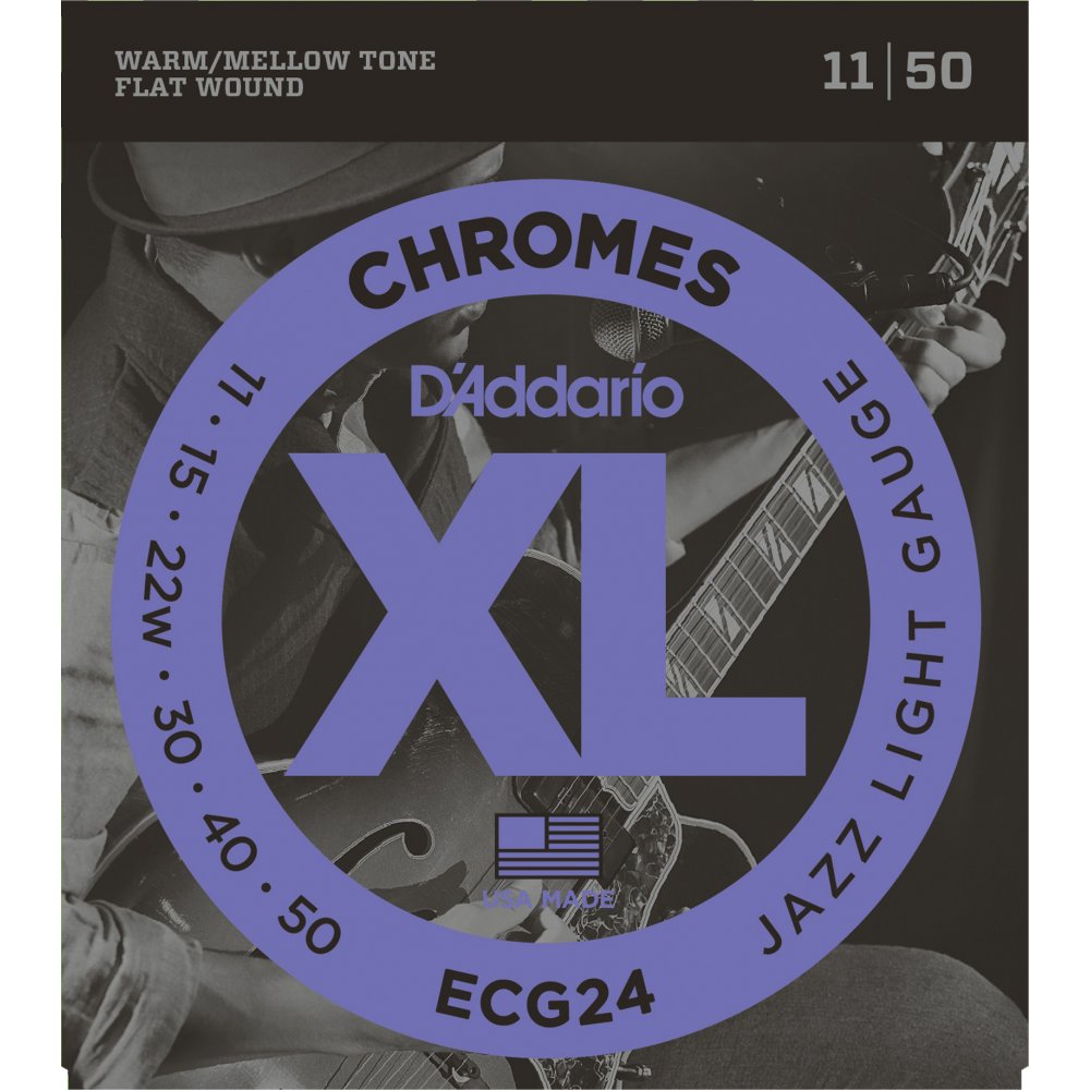 D'Addario XL Chrome Flatwound 11-50 Jazz Light Gauge Electric Guitar Strings - ECG24
