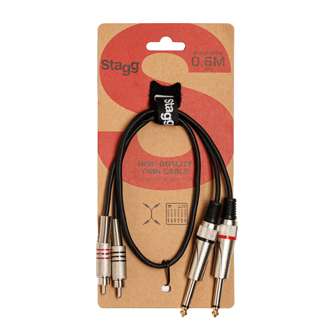 Stagg 60cm RCA - 6.3mm Male Jack Audio Twin Lead - Black
