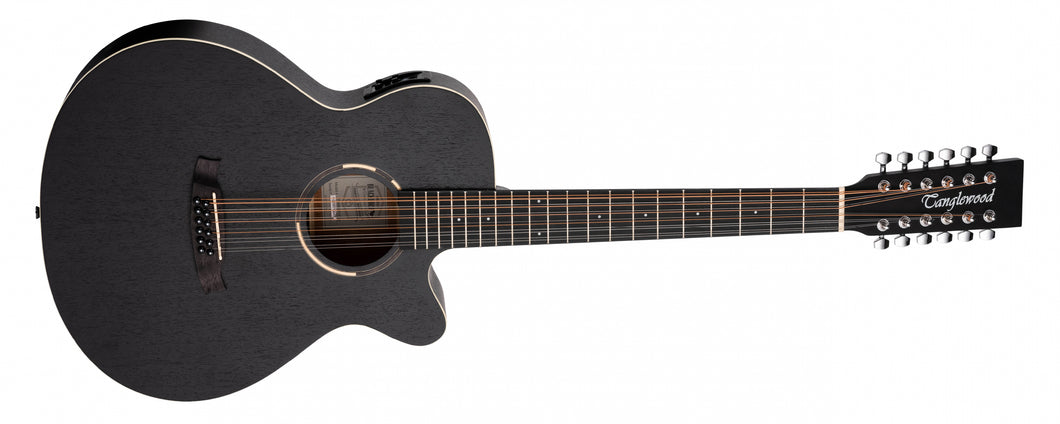Tanglewood Blackbird Series Electro Acoustic Super Folk 12-String Cutaway - Smokestack Black Satin