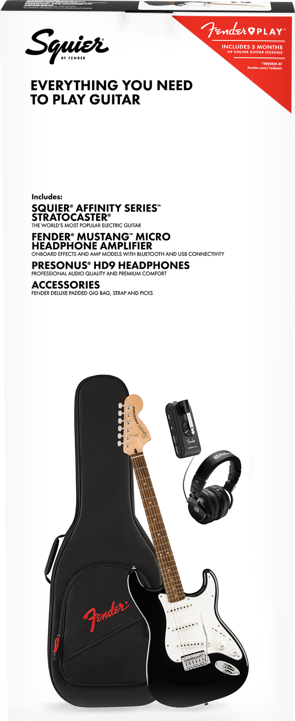 Squier Affinity Series Stratocaster Mustang Micro Pack - Black
