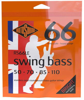 Rotosound RS66LE swing bass guitar strings packaging with orange background