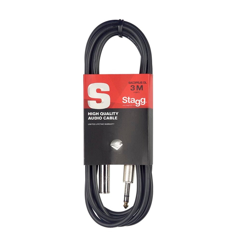 Stagg 6m Audio Stereo 6.3mm Male Jack - 6.3mm Female Jack Extension Lead - Black