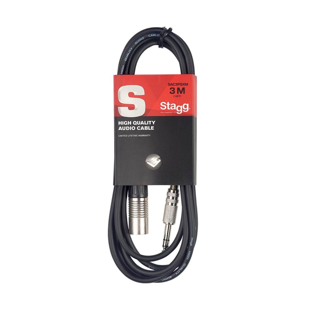 Stagg 3m Stereo 6.3mm Male Jack - XLRM Audio Lead - Black