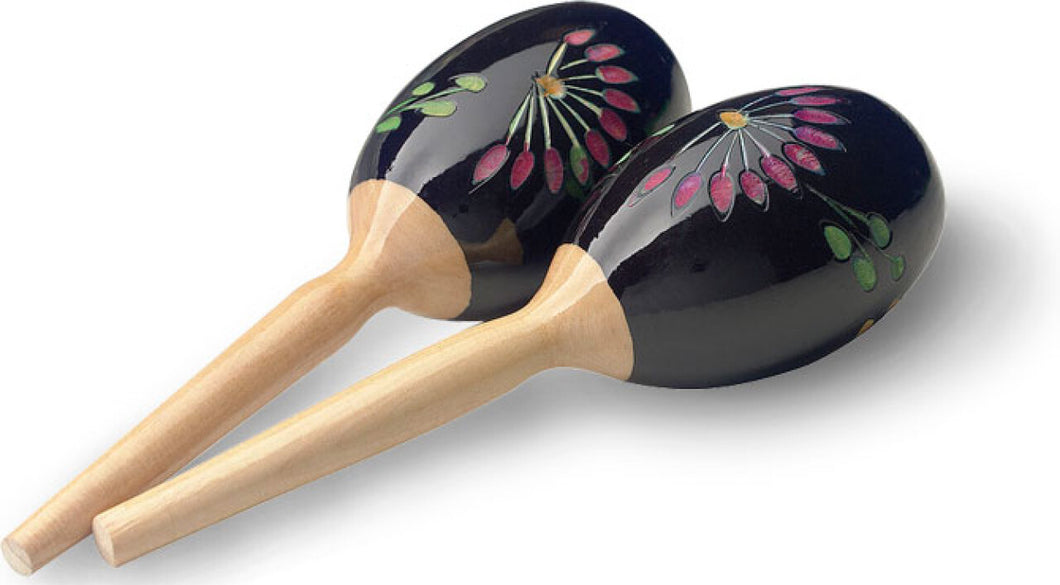 Stagg Pair of Oval 19cm Wooden Maracas - Flower Finish
