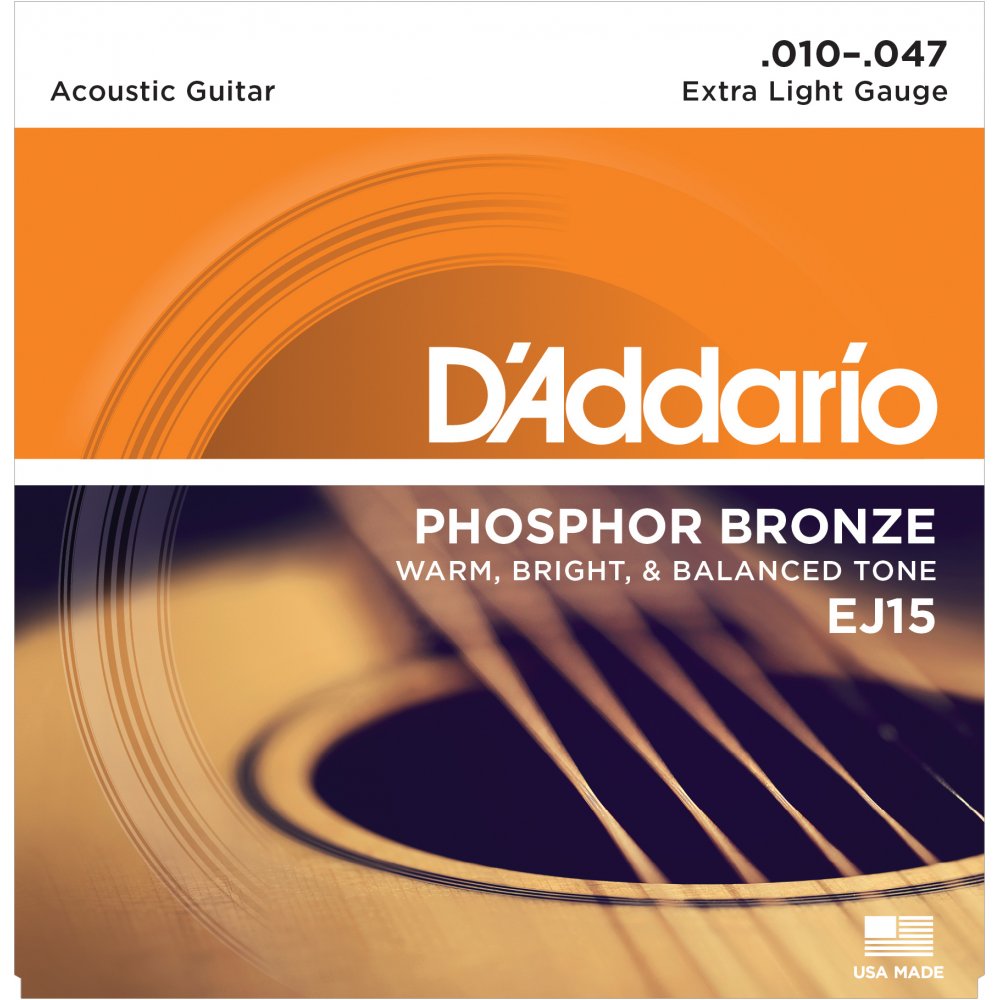 D'Addario Phosphor Bronze 10-47 Acoustic Guitar Strings - EJ15