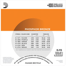 Load image into Gallery viewer, D&#39;Addario Phosphor Bronze 10-47 Acoustic Guitar Strings - EJ15
