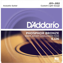 Load image into Gallery viewer, D&#39;Addario Phosphor Bronze 11-52 Acoustic Guitar Strings - EJ26
