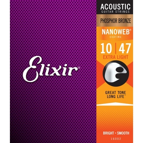 Elixir Nanoweb Phosphor Bronze 10-47 Acoustic Guitar Strings - 16002