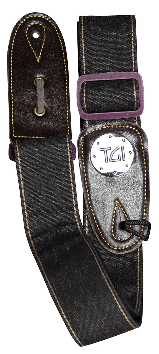 TGI Heavy Design Woven Strap - Black Denim Purple Buckle